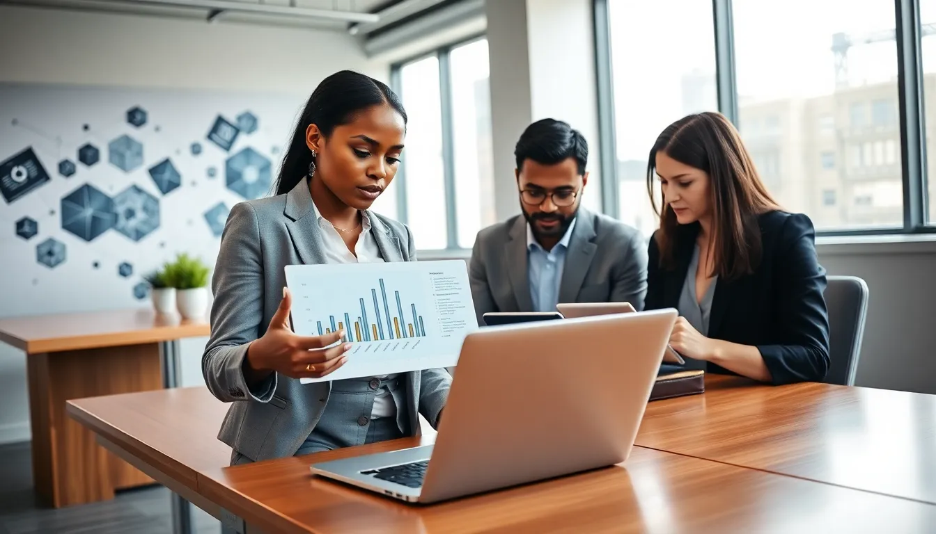 diverse team collaborating in a modern office on blockchain technology.