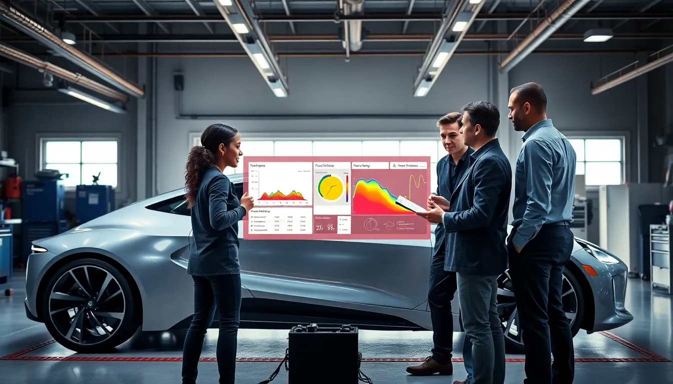 engineers discussing thermal management in an electric vehicle.