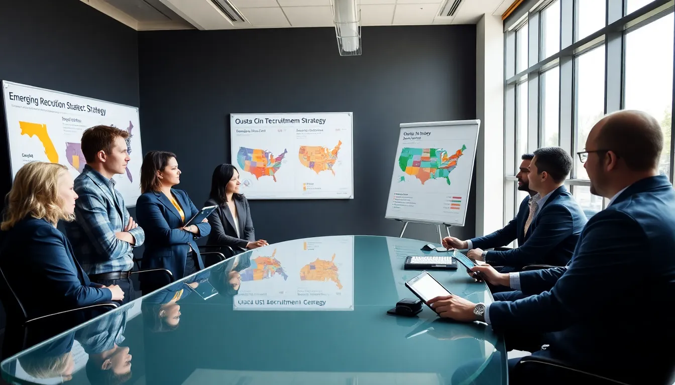 diverse team discussing football recruiting strategies.